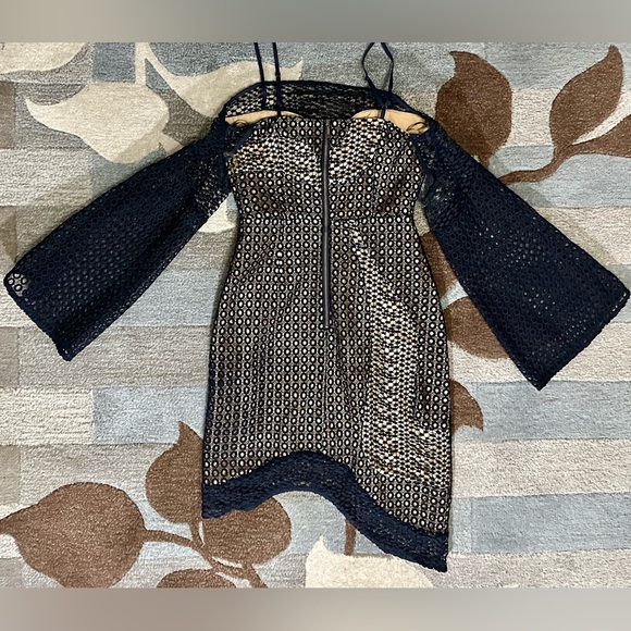 Keepsake Cold Shoulder Easy Love Navy Lace Mini Dress - Picture 2 of 10